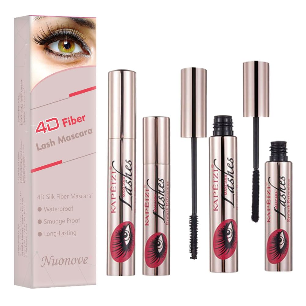 4D Silk Fiber Lash Mascara, Fber Lashes Mascara Waterproof, Long-Lasting, No Clumping, No Smudging, Longer, Thicker, Black (2)