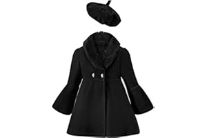 Lorilida Toddler Kids Girls Wool Blend Pea Coat Winter Trench Jacket Outwear with Beret Hat