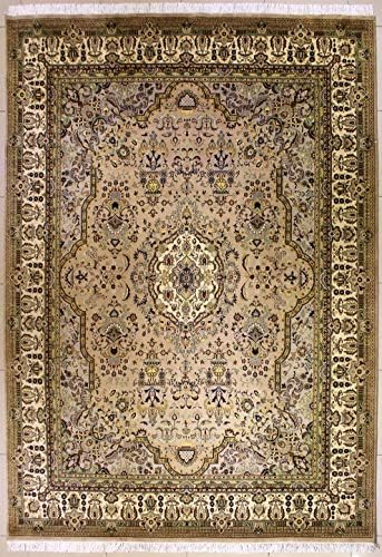 RugsTC 8'11 x 12'2 Pak Persian Area Rug with Silk & Wool Pile - Floral Design | 100% Original Hand-Knotted in Beige,White,Grey colors | a 9x12 Rectangular Double Knot Rug