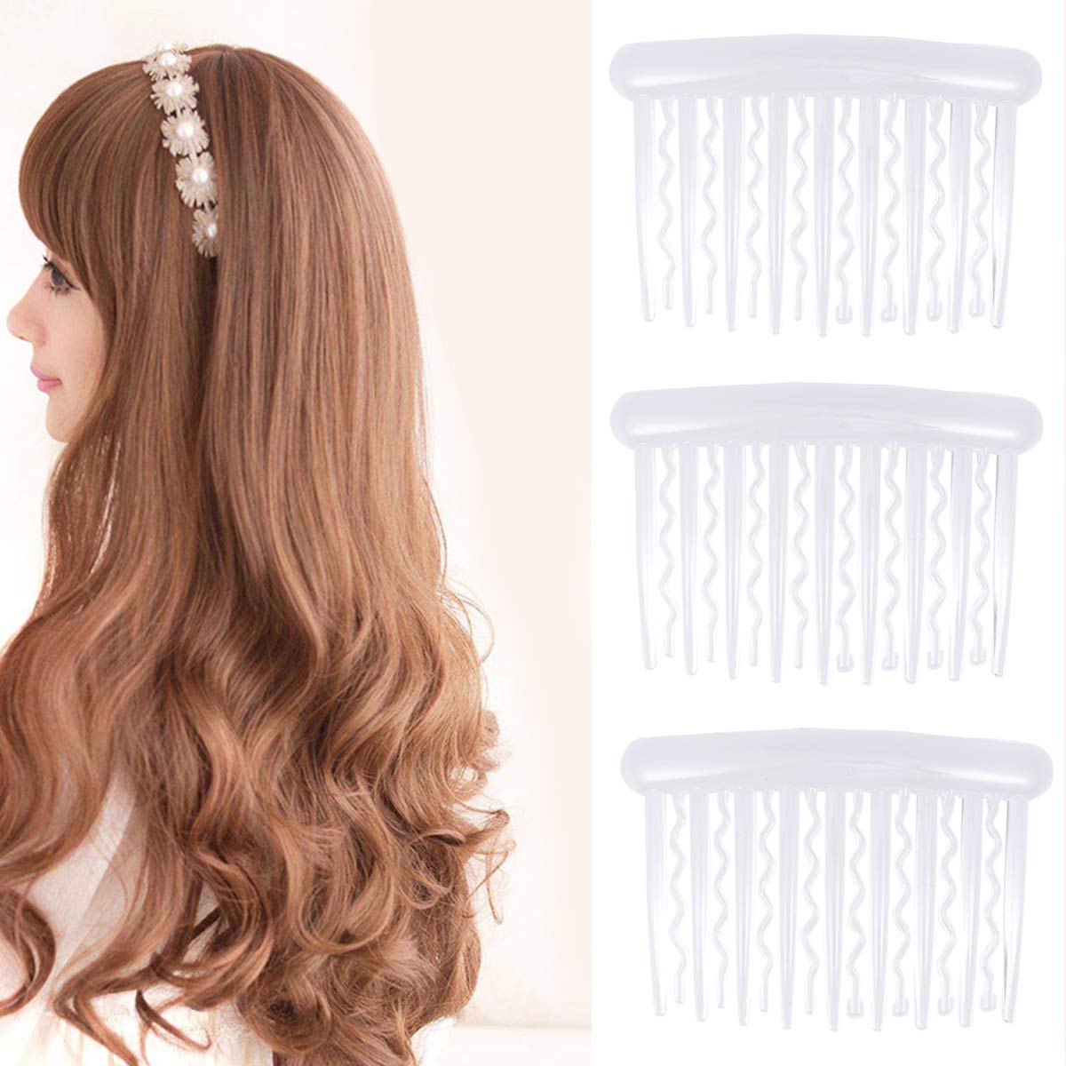 Lurrose 12PCS 8x5cm Plastic Wave Teeth Hair Combs Tortoise Side Comb Hair Accessories for Fine Hair (Transparent) : Beauty