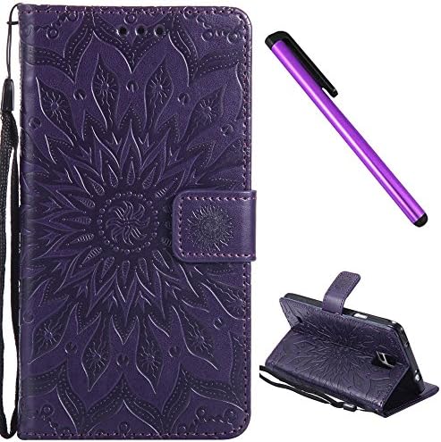 Samsung Galaxy Note 4 Case Cover EMAXELER Stylish Wallet 3D Embossed Kickstand Flip Sun flower Three dimensional Cards Slot Cash Pockets PU Leather For Samsung Note 4 Sun Purple