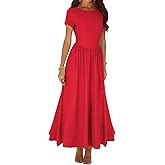 YUNDAI Women's Short Sleeve Maxi Dress Elegant Fit and Flare Lace Up Back Dress