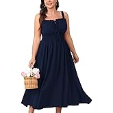 HICISI Womens Plus Size Summer Maxi Dress Sleeveless Casual Boho Spaghetti Strap Smocked Long Beach Sun Dresses