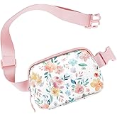 Simikol Belt Bag Running Cute Outdoor Bags for Women and Girls Lightweight Fashion Waist Packs Waterproof Workout Hiking Travel Fanny Pack, Watercolor Pink Floral