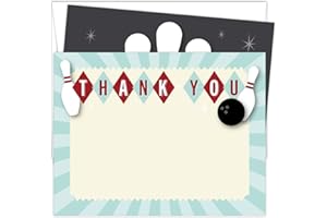 Koko Paper Co Bowling Thank You Cards. Set of 25 5.5” x 4.25” Green and Beige Flat Note Cards and A2 White Envelopes. Printed on Heavy Card Stock.