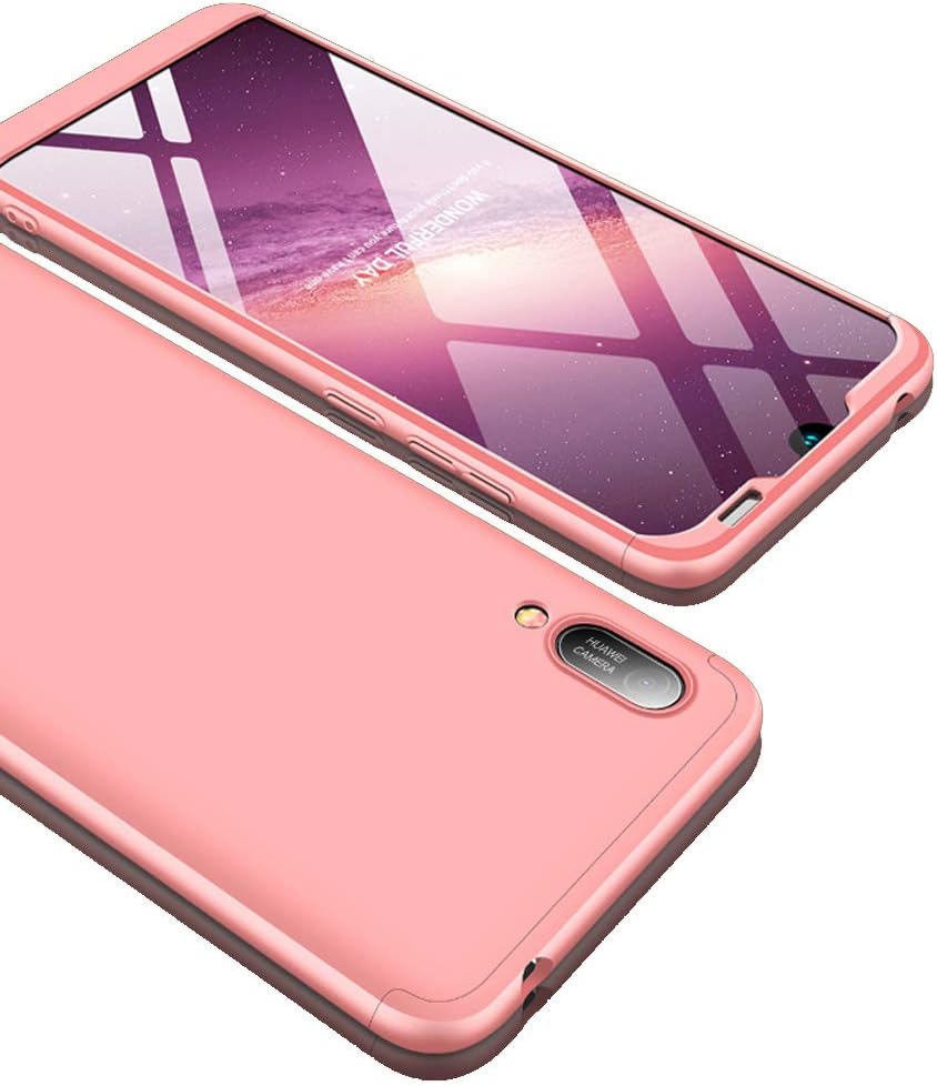 Ranyi Huawei Y6 2019 Case, [Full Body 3 Piece Cover] [Slim & Thin Fit Tightly] [360 Degree Protection] Premium Hybrid Bumper Electroplated Hard Case Cover for Huawei Y6 (2019), Rose Gold