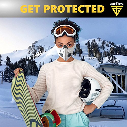 FIGHTECH Dust Mask | Mouth Mask Respirator with 4 Carbon Filters for Pollution Pollen Allergy Woodworking Mowing Running | Washable and Reusable Neoprene Half Face Mask (M/WHT)