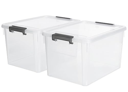 Citylife 32 QT Plastic Storage Bins with Latching Lids Stackable ...