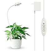 SANSI Grow Light for Indoor Plants, Clip-on LED Full Spectrum Plant Lamp with 4-Level Dimmer, Auto On/Off Timer (3/6/12 Hrs) - White, 10W 1-Pack