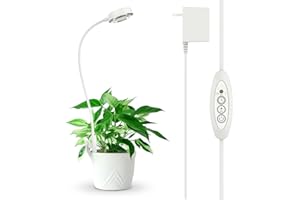 SANSI Grow Light for Indoor Plants, Clip-on LED Full Spectrum Plant Lamp with 4-Level Dimmer, Auto On/Off Timer (3/6/12 Hrs) - White, 10W 1-Pack
