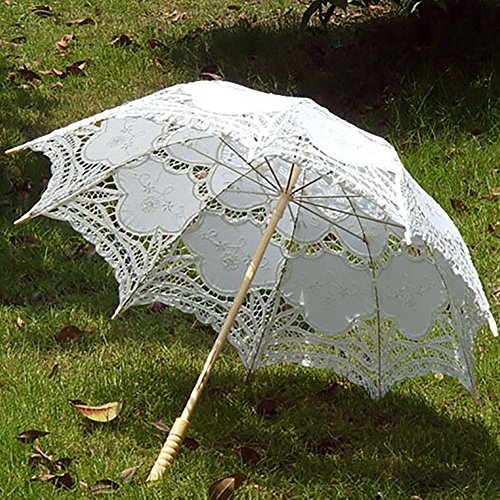ESHOO Vintage Cotton Lace Parasol Umbrellas for Bridal Wedding Party Decoration Photo Props Lady Costume Accessory