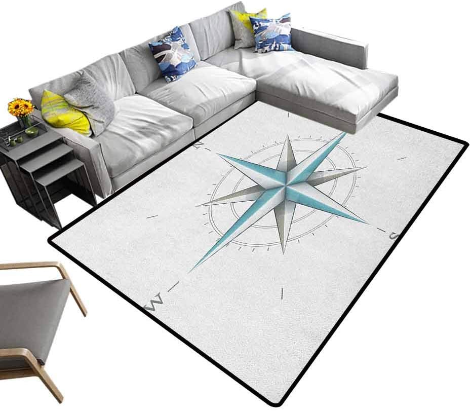 Compass Large Carpet Antique Wind Rose Diagram for Cardinal Directions Axis of Earth Illustration Washable Area Rug Blue Grey White (6'x8')