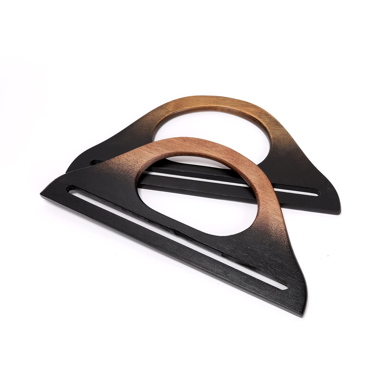 2Pcs Wooden D-Handle (25.5 x 12cm) Vintage Gradient Bag Handle for DIY Replacement Clutch Bag,Beach Bag,Woven Bag,Tote Bag