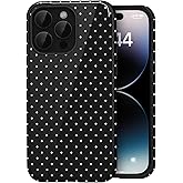 Amzfield Compatible with iPhone 14 Pro Case Cute Polka Dot Aesthetic Retro Design for Women Girls Fall Simple Chic Girly Pretty Dual Layer Hybrid Protection Elegant Case for iPhone 14 Pro-Black