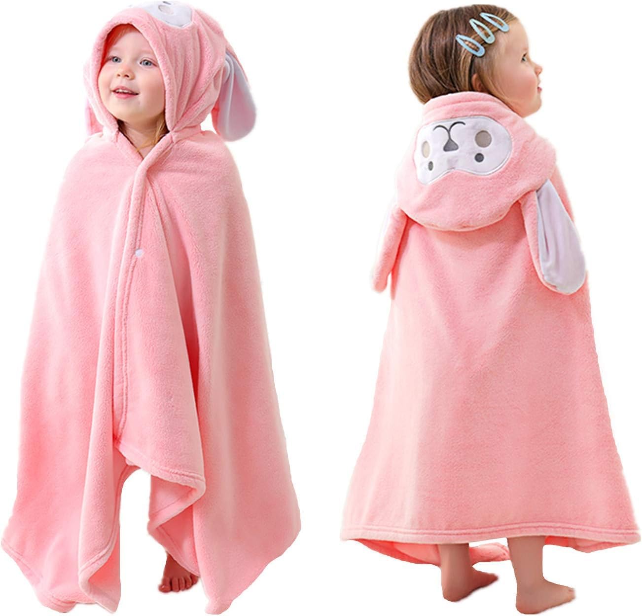HUOCAI Premium Hooded Towels For Kids 33x59 inch | Beach Or Bath Towel | Rabbit design | Ultra Soft and Extra Large | 100% Cotton Childrens Swimming/Bath Towel with Hood for Girls for 5-10 years（Pink）