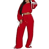 acelyn 2 Piece Outfits for Women Off Shoulder Jogging Sweatsuits Long Sleeve Crop Top Wide Leg Pants Matching Sets Tracksuit