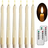 Stmarry 6 Pack Flameless Taper Candles with Remote and Timer - 9.65 Inch Ivory Real Wax LED Candlesticks - Wax Drip Battery O