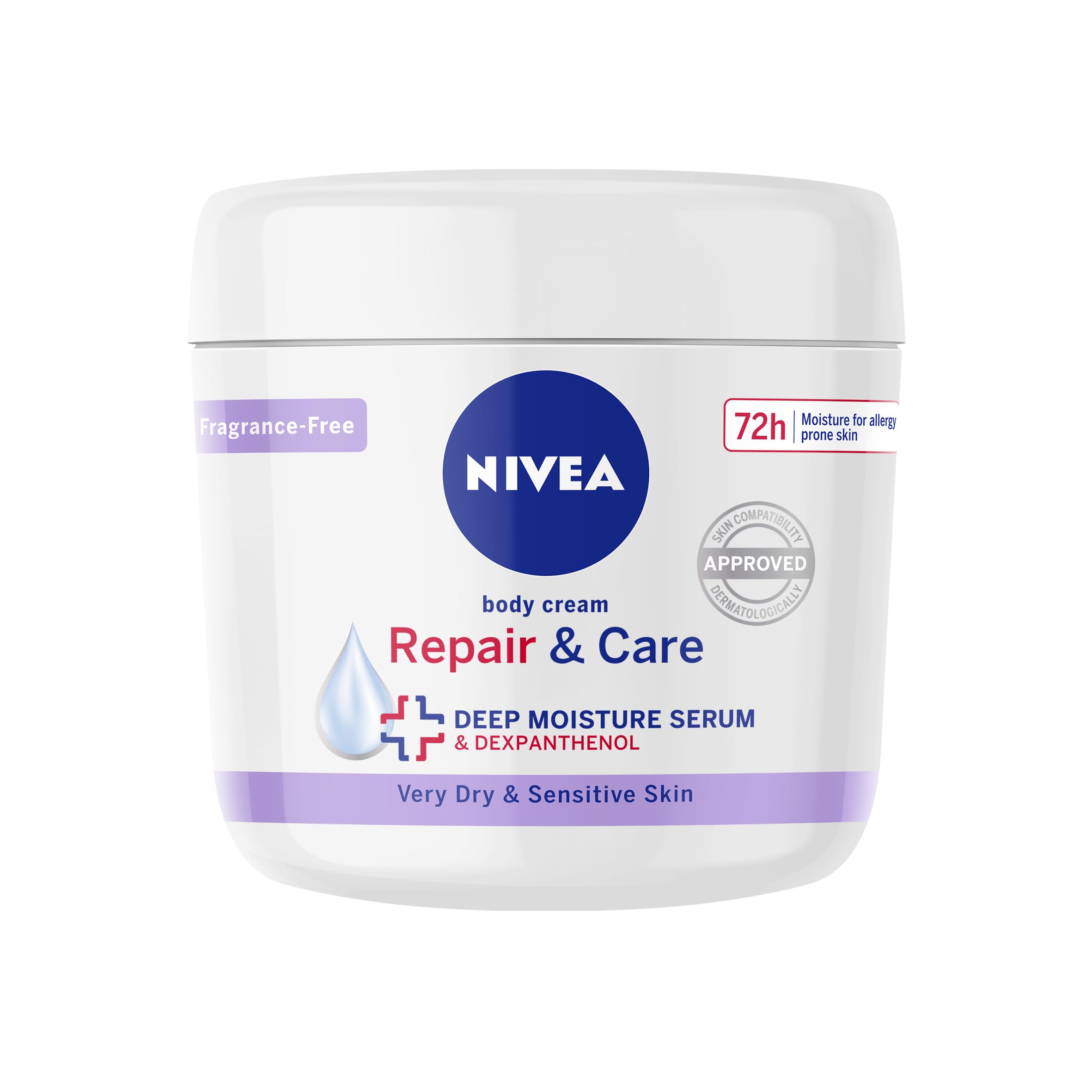 NIVEA Body Repair & Care Cream (400ml Jar), Sensitive Moisturising Cream with NIVEA DEEP MOISTURE SERUM, Body Cream with Strengthening Formula, Body Cream for Dry Skin