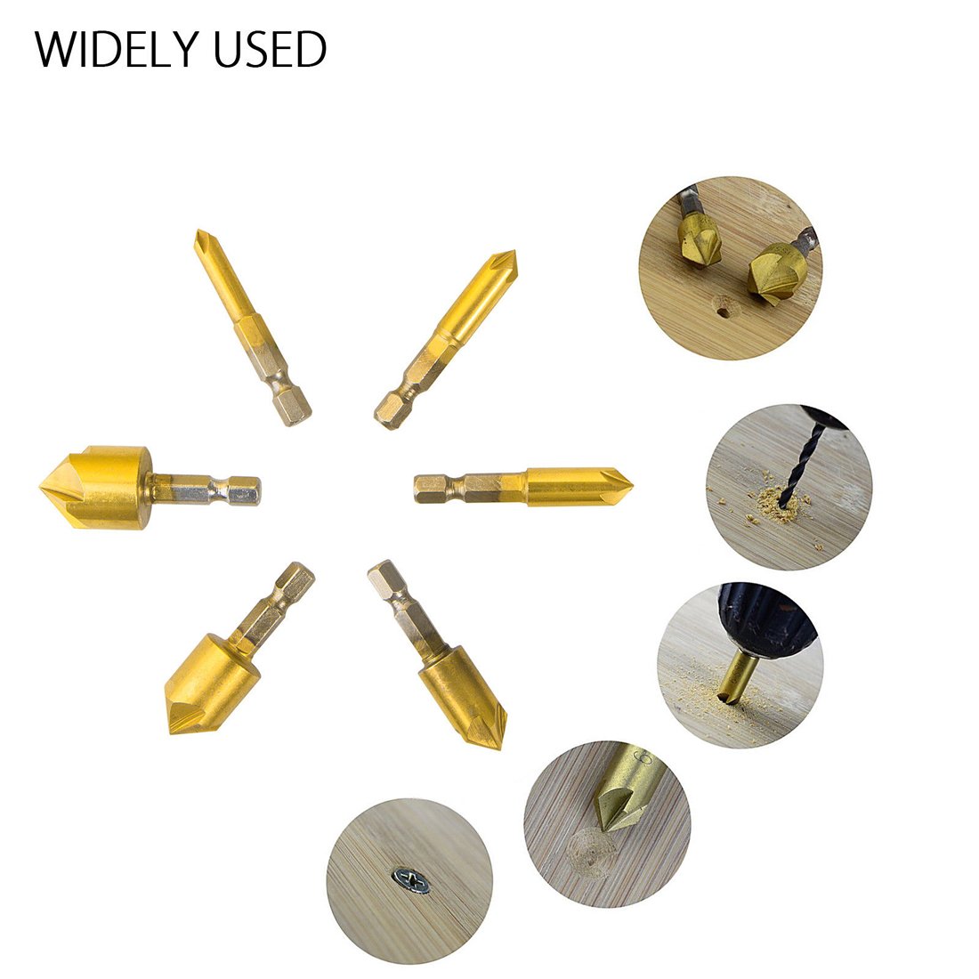 Countersink Drill Bit- 6PCS 90 Degree HSS 1/4\'\' Hex Shank 5 Flute Countersink Drill Bit Set for Wood Quick Change Bit 6mm-19mm