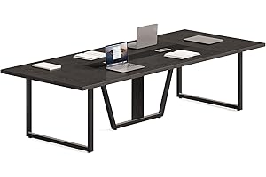 LITTLE TREE 8FT Conference Table for 10 People, Large Meeting Table, Modern Wooden Conference Room Table with Cable Management, Business Training Table with Strong Metal Legs for Office, Black