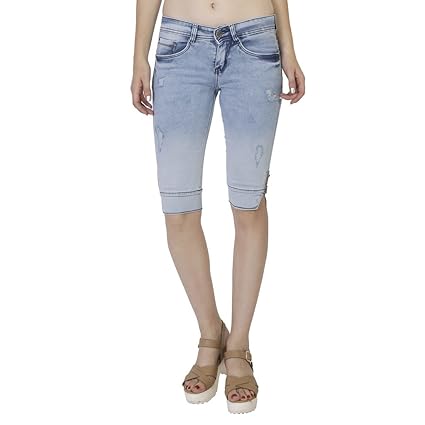 Knee length denim shorts for womens online india Clearance