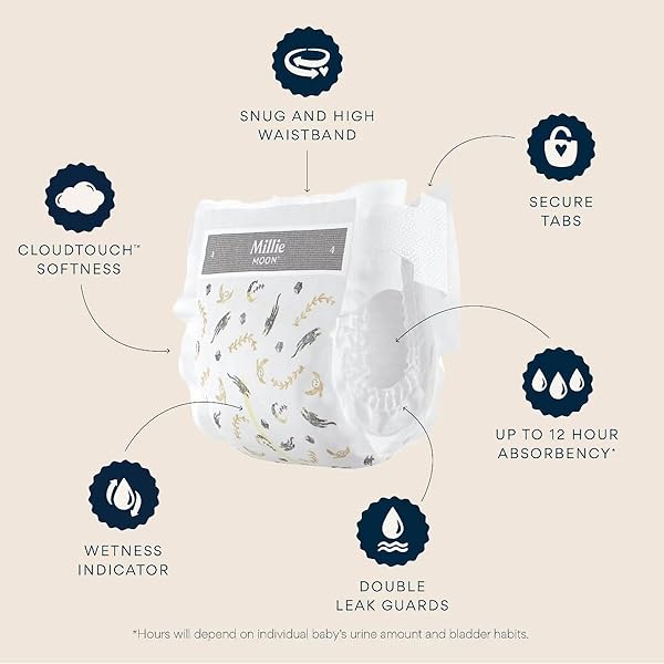 MILLIE MOON LUXURY DIAPERS – SIZE 3 (13-24LBS), 80 COUNT, CLOUDTOUCH ULTRA SOFT DIAPERS, UP TO 12HR ABSORBENCY, DOUBLE LEAK GUARD AND WETNESS INDICATOR