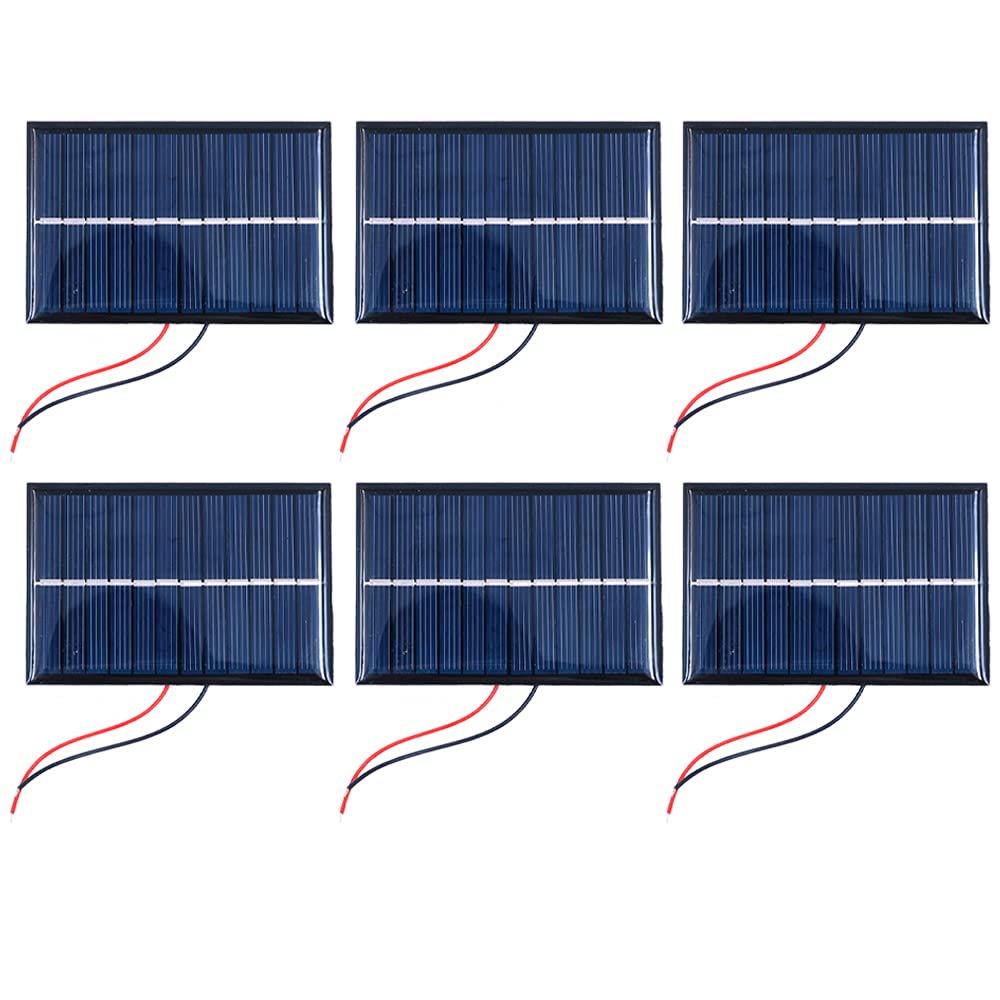 Pack of 6 ZONADAH 0.6W 6V Mini Wired Solar Panels, Batter Charger, DIY Home, Science School Projects, Camping,Fishing, Hiking Outdoor Garden Light Charging Tools