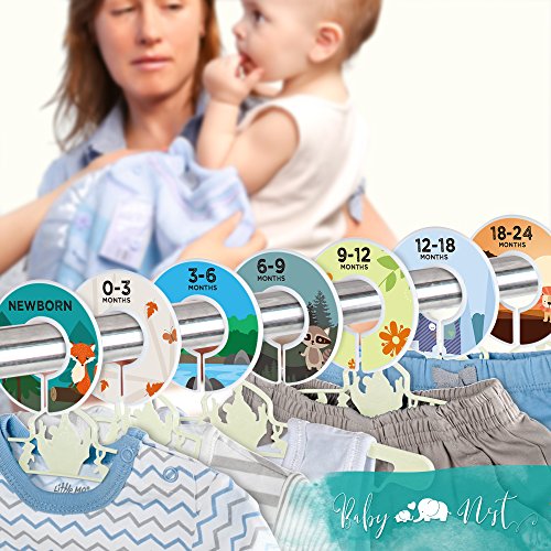 Baby Nest Designs Closet Dividers for Baby Clothes [Woodland Animals]- 7x Baby Clothing Size Age Dividers from Newborn Infant to 24 Months - Woodland Baby Clothes Dividers and Nursery Closet Organizer