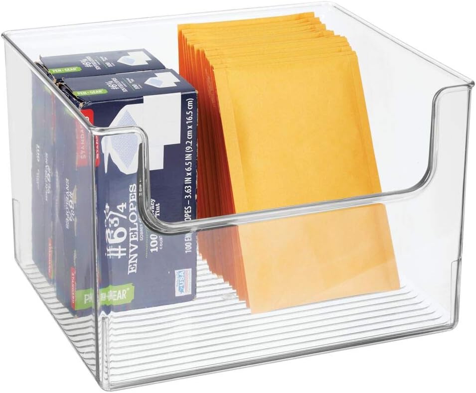 mDesign Plastic Open Front Home Office Storage Bin Container, Desk