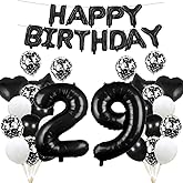 GLZLMM 29 Number Balloons & Black Birthday Balloon Set - 29th Party Decorations Kit for Adults, Includes Two & Nine Foil Numbers, Happy Birthday Banner, Latex and Confetti Balloons