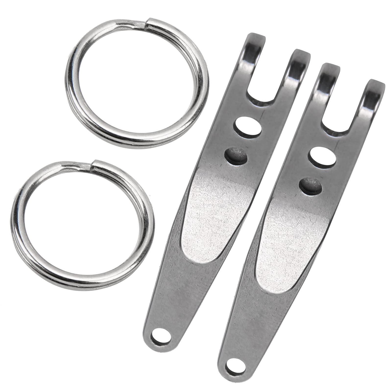 Dilwe 2Pcs Outdoor Suspension Clip, Stainless Steel Belt Pocket Clip with Keychain for Keys, Tools, Gear