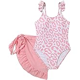 Afsmlys Girls Swimsiut One Piece Bathing Suit with Mesh Cover Ups Adjustable Straps Swimwear, Size 6-14Y