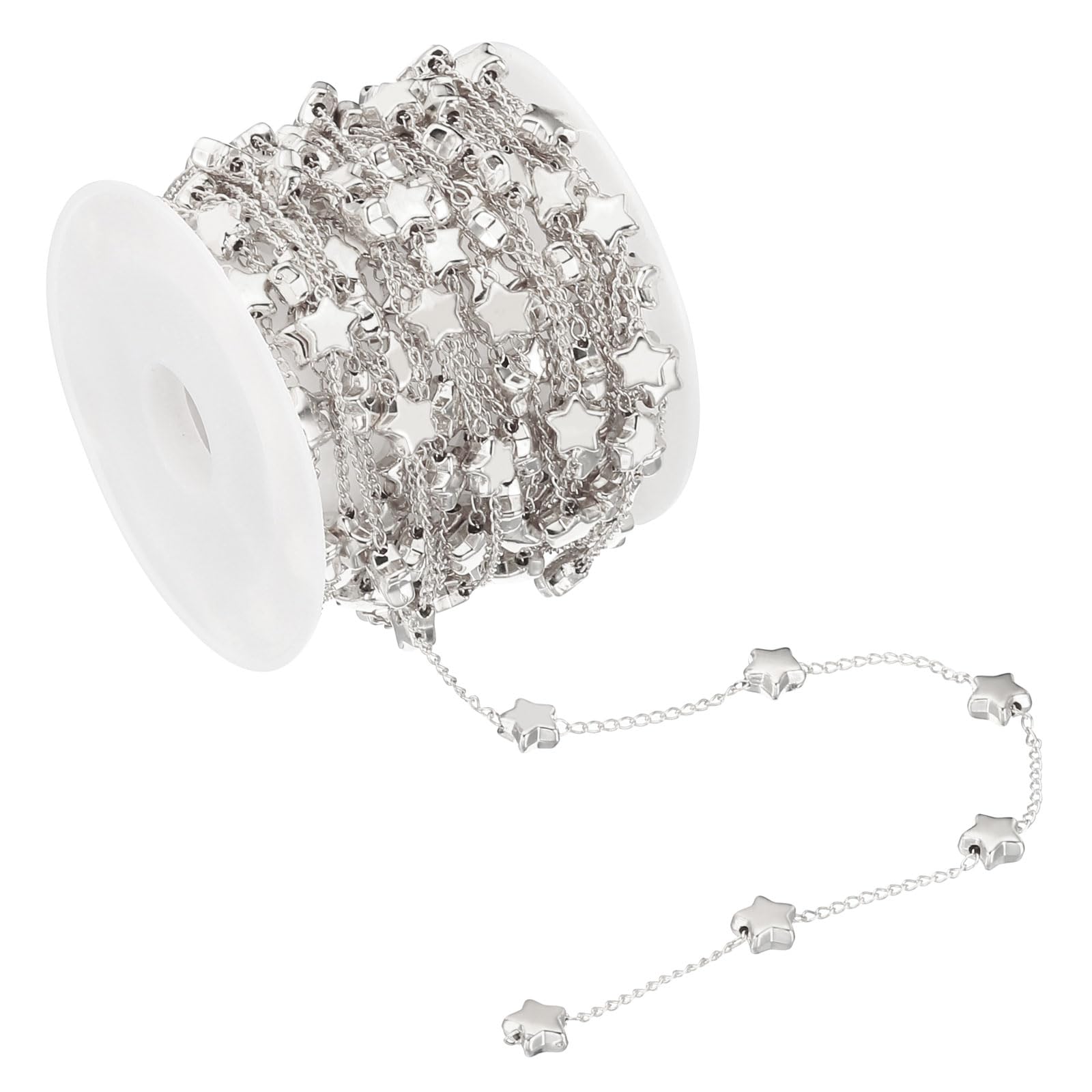 PATIKIL 16.4 Feet Star Beading Chain with Spool, Beaded Chain Link for Jewelry Making DIY Necklace Bracelet Accessories, Silver
