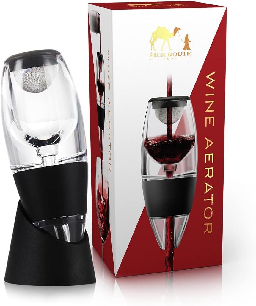 Silk Route Home Premium Wine Aerator – Fast Aeration Decanter with Fine Mesh Purifying Filter