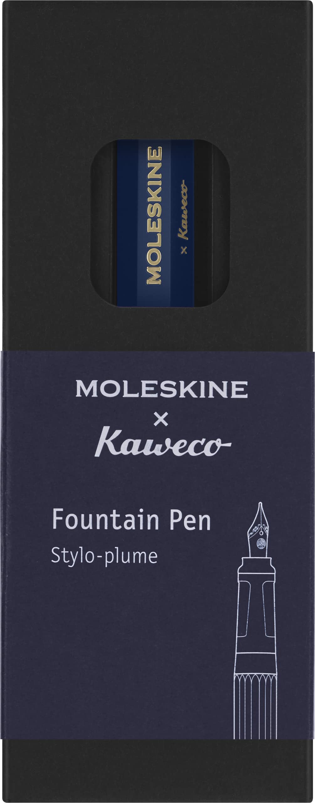 Moleskine x Kaweco Fountain Pen in ABS plastic With Gold-Plated Size M Nib for Writers, Note-Takers, Blue Ink Cartridge Included, Colour Blue