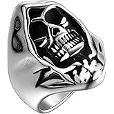 Skull Rings for Men Women - Stainless Steel Cool Biker Gothic Demon Grim Reaper Skeleton Ring Thick Vintage Retro Rings Chunky Hip Hop Punk Jewelry Halloween Christmas Gift for Men SR0013