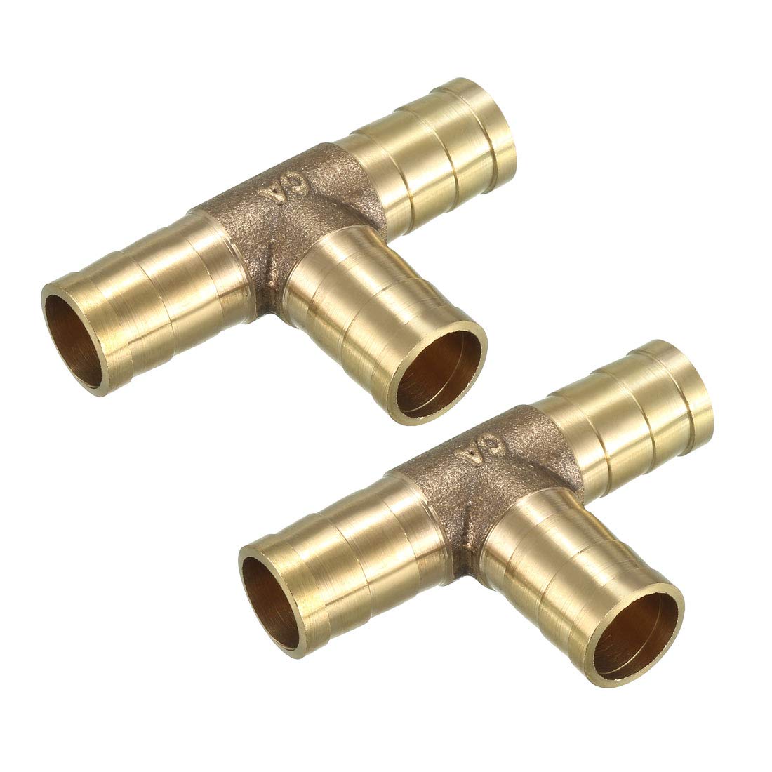 sourcing map 12mm Brass Tee Barb Hose Fitting T 3 Way Connector Joiner 2pcs