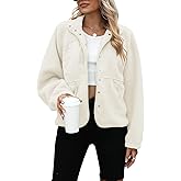 Yanekop Womens Fleece Jacket Fuzzy Long Sleeve Short Winter Coats Button Down Sherpa Jacket Outerwear with Pockets