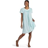 Miss Elaine Women's Short Tricot Nightgown, Flutter Sleeves and Premium Lightweight Fabric, Embroidered Neckline