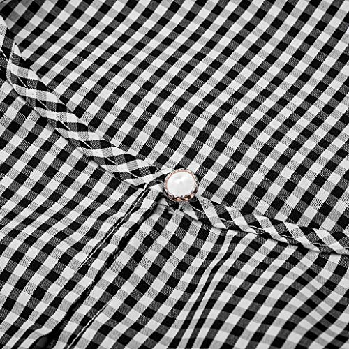 Blouses for Women Fashion 2019, Women Fashion Sleeveless Gingham Buttoned Keyhole Back Frill Halter Tank Tops Black - Thumbnail 4