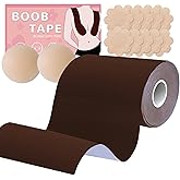 BEWTEIM XL Boob Tape, Boobtape for Large breasts, 5 inch Wide Breast Tape Lifting Plus Size Breast Lift Tape with 2 Reusable Nipple Covers 10 Satin Nipple Pasties Brown