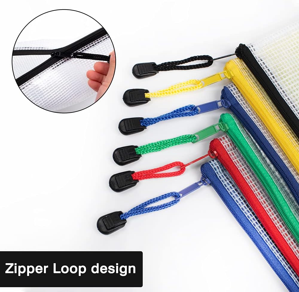 SUNEE Plastic Mesh Zipper Pouch 11x16 in (6 Colors, 12 Packs) Extra Large Zip File Bags for Office Supplies, Cosmetics, Travel Storage, Bills, Accessories, Puzzles & Games Organizing Storage : Office Products