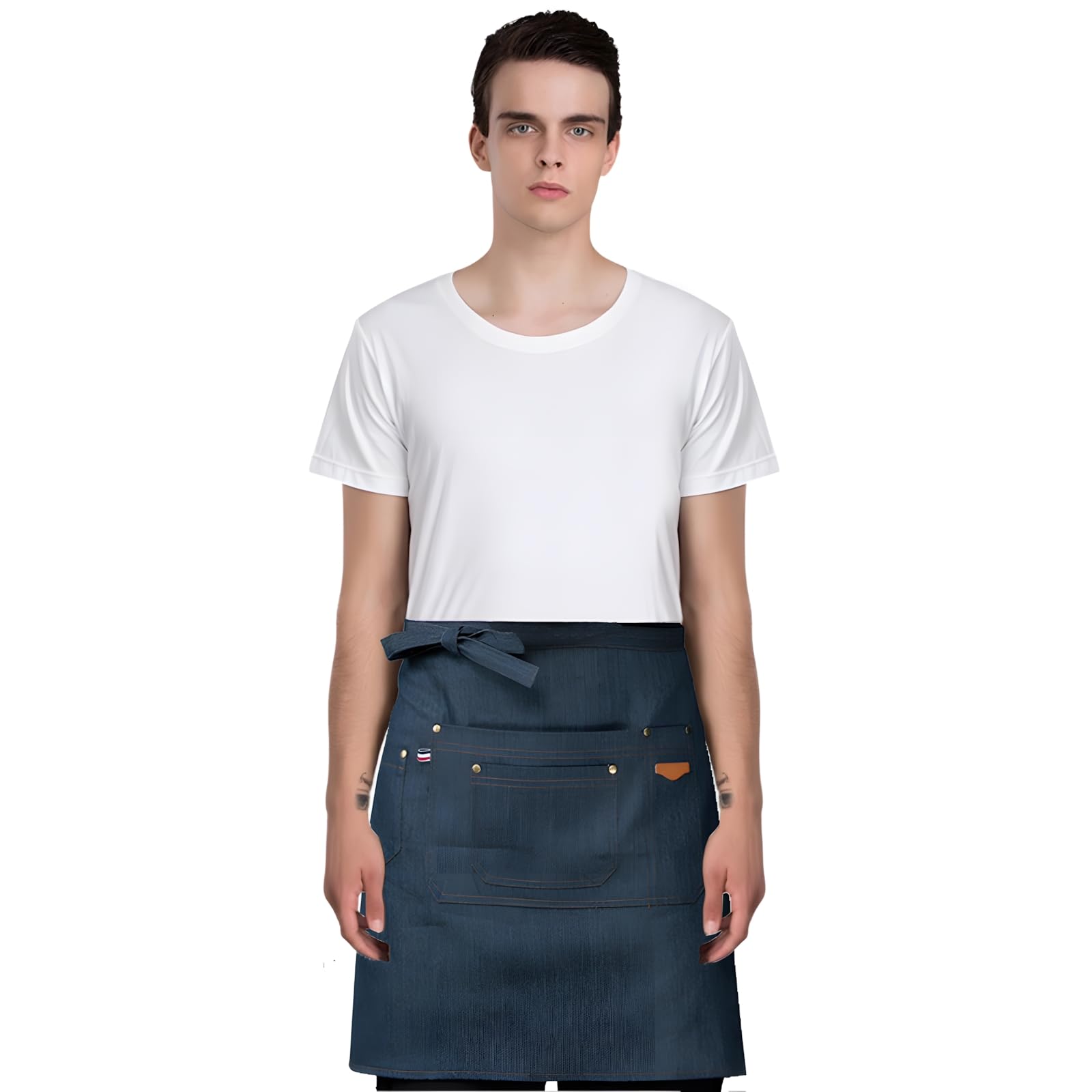 TOPTIE Denim Half Apron, Waist Apron, Unisex Waitress/Waiter Apron for Restaurant, Cafe, Hotel, Bar-Denim
