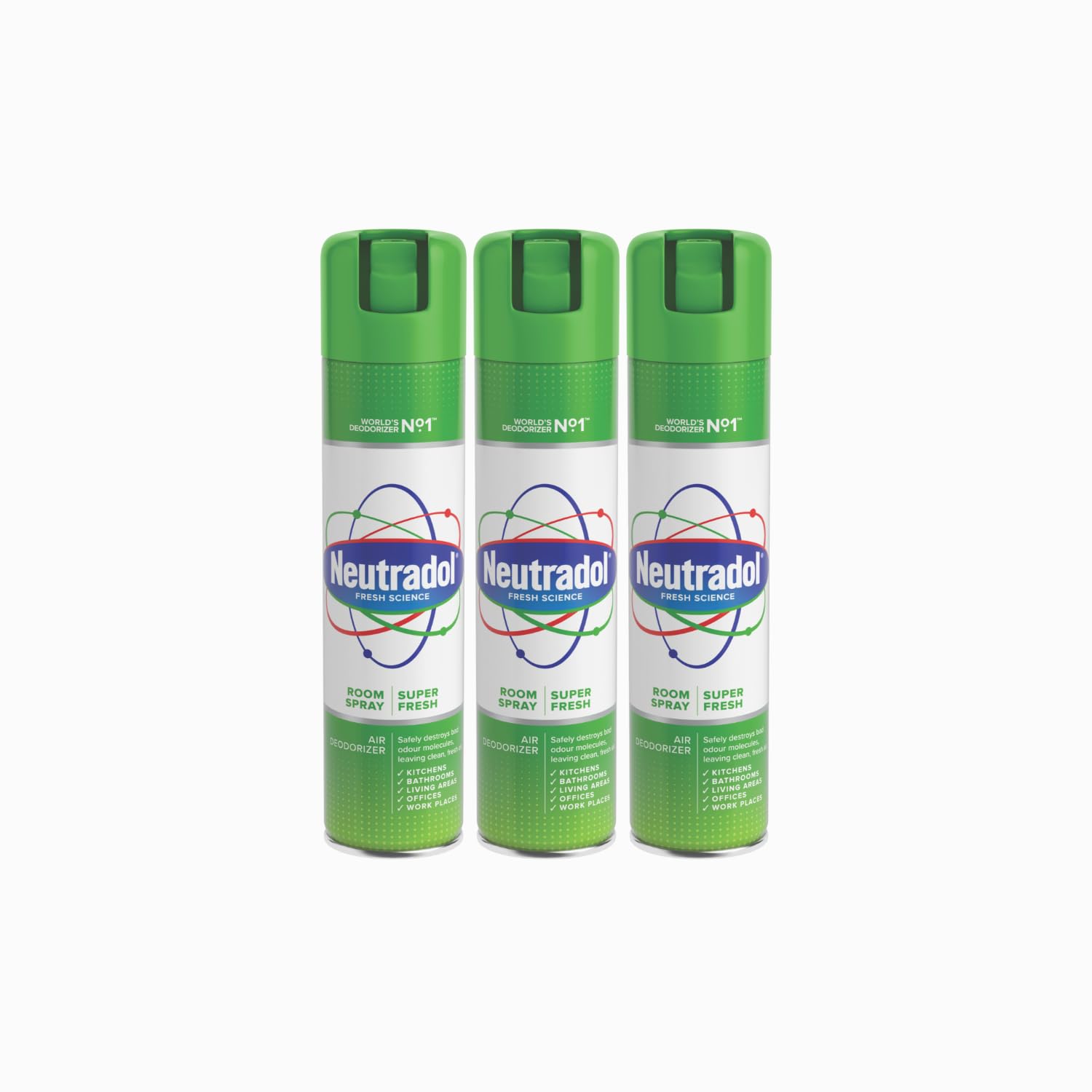 Neutradol Room Spray, Fast Acting Aerosol, Air Freshener for Home & Office, Odour Eliminator, Super Fresh, Multipack of 3 x 300ml