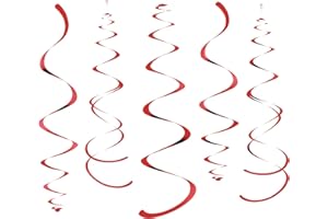 WEVEN Red Party Hanging Swirl Decorations Plastic Streamer for Ceiling, Pack of 28