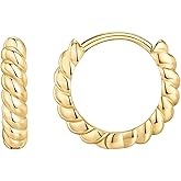 PAVOI 14K Gold Plated 925 Sterling Silver Post Twisted Huggie Earring | Women's Mini Hoop Earrings