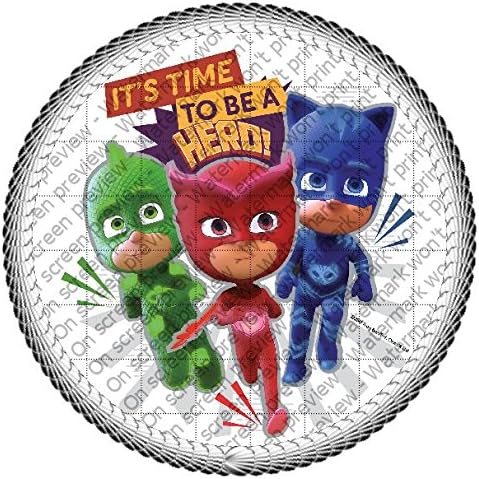 PJ Masks Time for a Superhero Edible Cake Topper or Cupcake Topper Decorations (8" Round)