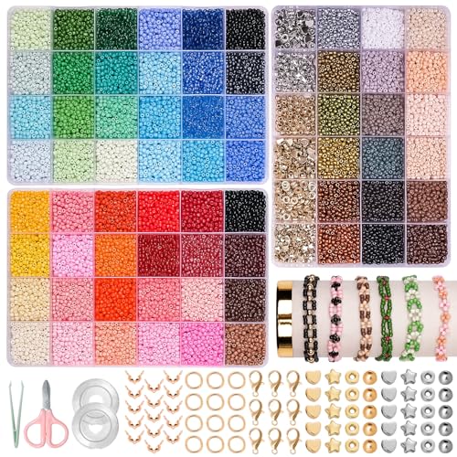 JHWELRG 36500 Pieces 72 Colour Colourful Beads for Bracelets 3 mm Beads Set, DIY Necklaces, Jewellery Making Set with Letter Beads for Threading, Gift Idea for Christmas, Birthday, Parties