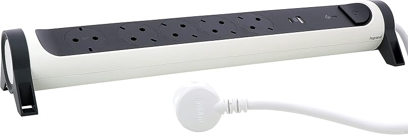Regleta de enchufes con protección contra sobretensión, USB Tipo A+C, con Interruptor, Base múltiple con 5 Tomas de Corriente, Cable de 1,5 m, Color Blanco/Gris Oscuro 694510 — foto 3 de 4