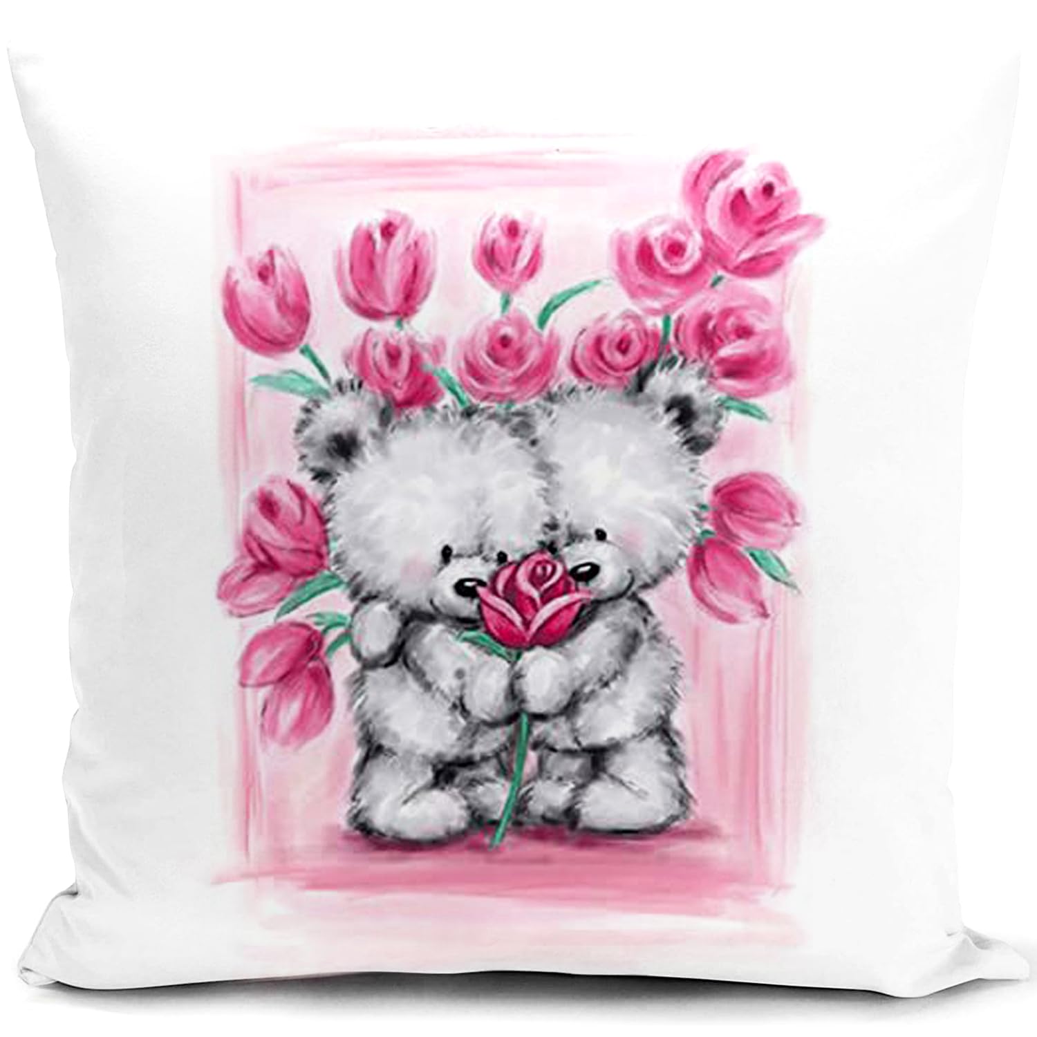 HUASHUZI Pink Bear Cushion Cover Cute Throw Pillow Cover Home Decorate for Livingroom Couch Bed Sofa Decor Pillow Case Gifts 18"x18"(45x45cm)